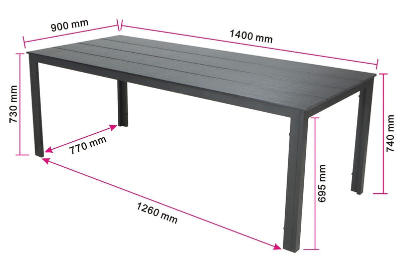Tunis Spisebord Udendørs 140x90 cm Rektangulært - Sort - Havemøbler - Havebord - Spisebord & havebord
