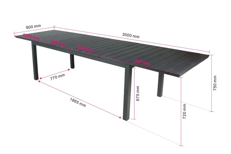 Tunis Udtræksbord Udendørs 205/305x90 cm Rektangulært - Sort - Havemøbler - Havebord - Spisebord & havebord