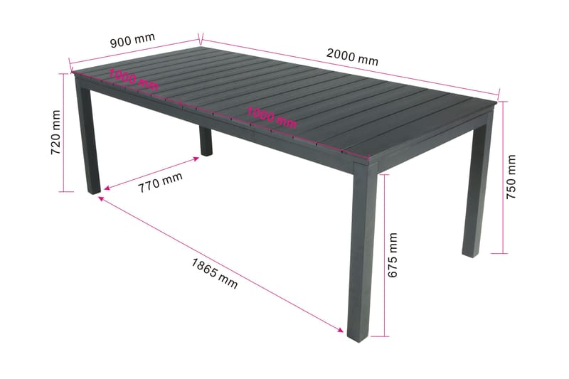 Tunis Udtræksbord Udendørs 205/305x90 cm Rektangulært - Sort - Havemøbler - Havebord - Spisebord & havebord