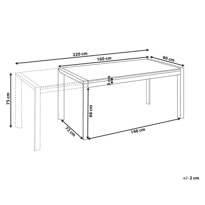 Udtrækkeligt spisebord udendørs Binasco 90x160/220 cm - Grå/Sort - Havemøbler - Havebord - Spisebord & havebord