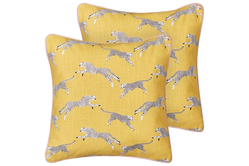 Pyntepuder Arales sæt af 2 Gul/hvid/sort/lyserød, Firkantet - Gul/hvid/sort/lyserød, Firkantet - Tekstiler - Pude & plaid - Udendørs puder
