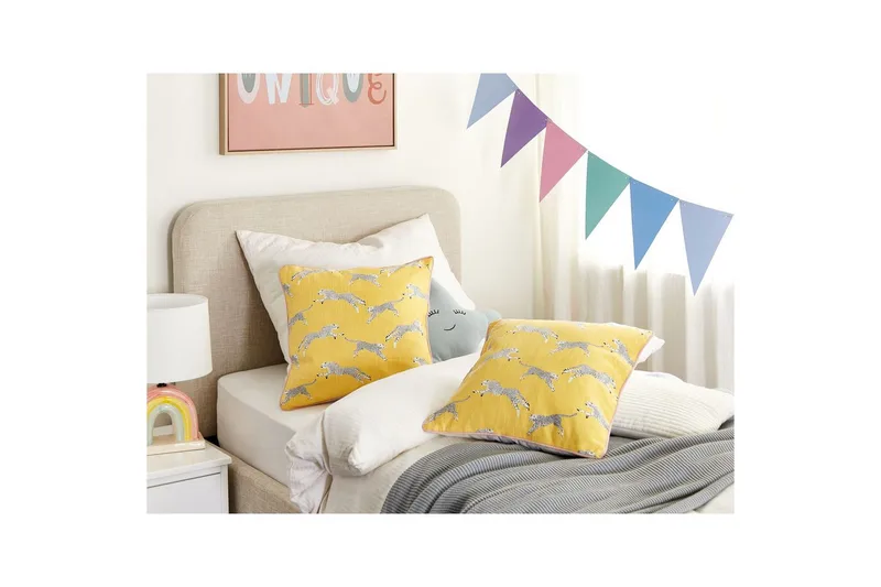 Pyntepuder Arales sæt af 2 Gul/hvid/sort/lyserød, Firkantet - Gul/hvid/sort/lyserød, Firkantet - Tekstiler - Pude & plaid - Udendørs puder