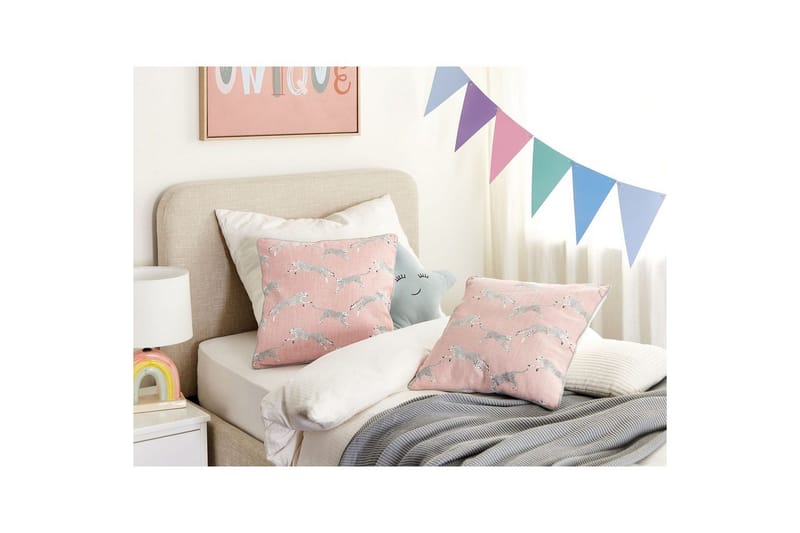 Pyntepuder Arales sæt af 2 Rosa/hvid/sort/grå, Firkantet - Rosa/hvid/sort/grå, Firkantet - Tekstiler - Pude & plaid - Udendørs puder