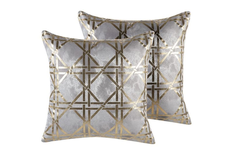 Pyntepuder Cassia sæt á 2 Grå/guld - Grå/guld - Tekstiler - Pude & plaid - Pyntepuder & pudebetræk