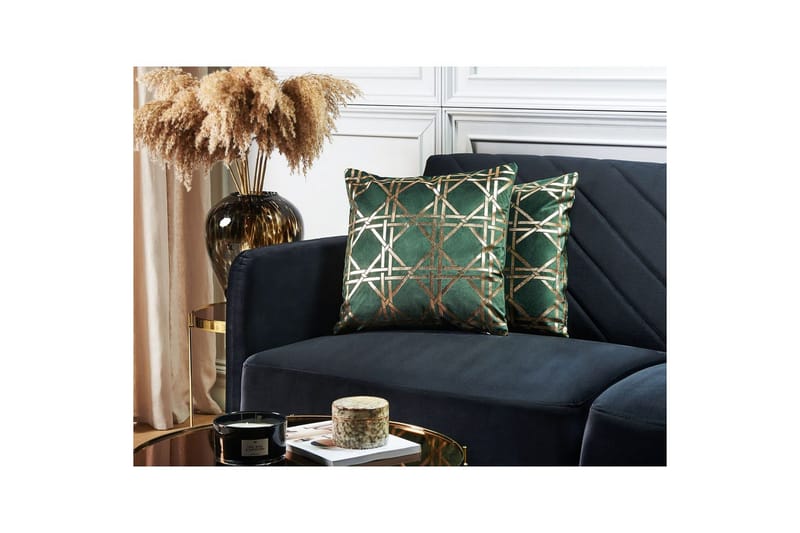 Pyntepuder Cassia sæt á 2 Grøn/guld - Grøn/guld - Tekstiler - Pude & plaid - Pyntepuder & pudebetræk