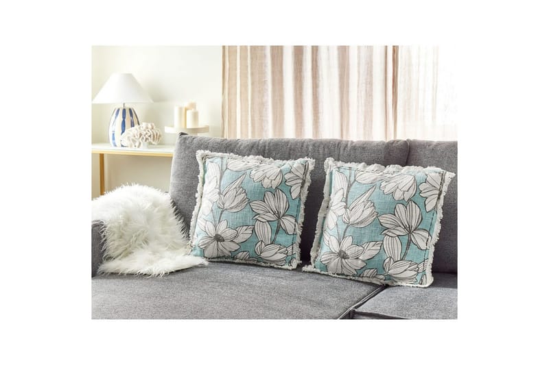 Pyntepuder Cyanotis sæt á 2 Hvid/Blå - Hvid/Blå - Tekstiler - Pude & plaid - Udendørs puder