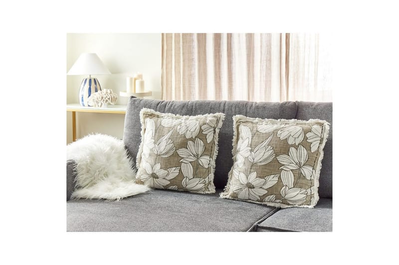 Pyntepuder Cyanotis sæt á 2 Hvid/Grøn - Hvid/Grøn - Tekstiler - Pude & plaid - Udendørs puder