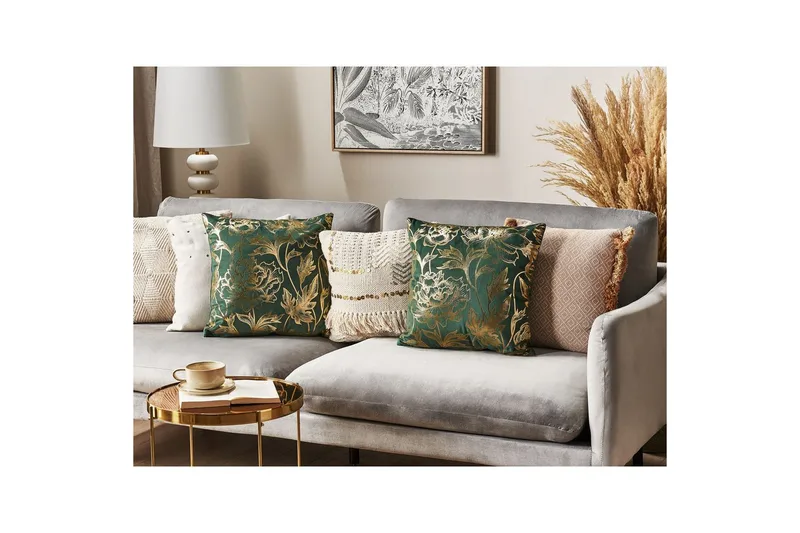 Pyntepuder Daffodil sæt á 2 Grøn/guld - Grøn/guld - Tekstiler - Pude & plaid - Udendørs puder