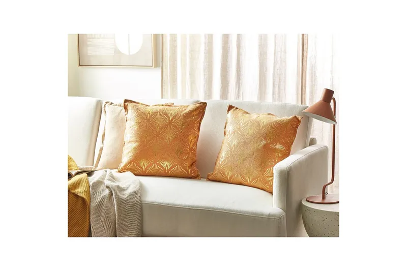 Pyntepuder Hoya sæt af 2 Orange/Guld - Orange/Guld - Tekstiler - Pude & plaid - Udendørs puder