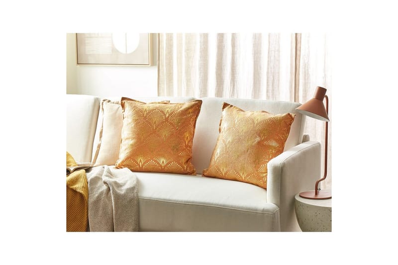 Pyntepuder Hoya sæt af 2 Orange/Guld - Orange/Guld - Tekstiler - Pude & plaid - Udendørs puder