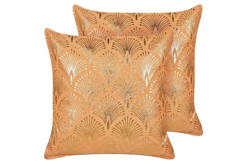 Pyntepuder Hoya sæt af 2 Orange/Guld - Orange/Guld - Tekstiler - Pude & plaid - Udendørs puder
