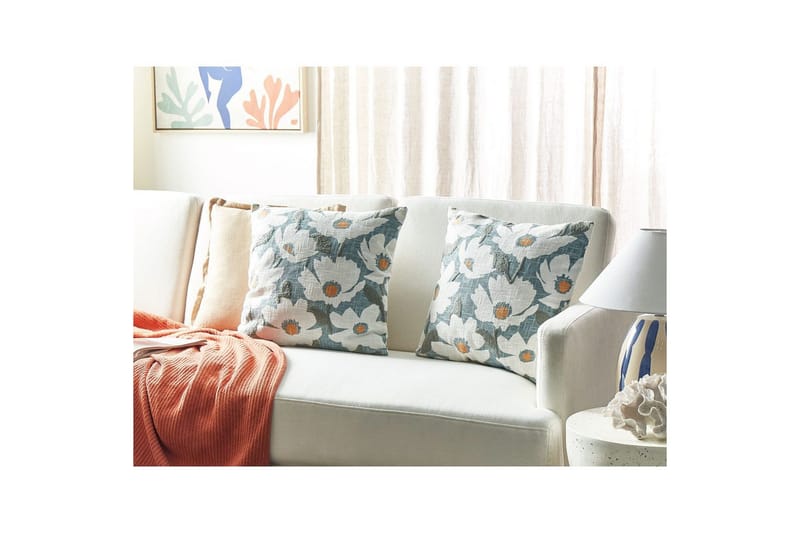 Pyntepuder Jatropha sæt á 2 Blå/hvid/grøn/orange - Blå/hvid/grøn/orange - Tekstiler - Pude & plaid - Udendørs puder