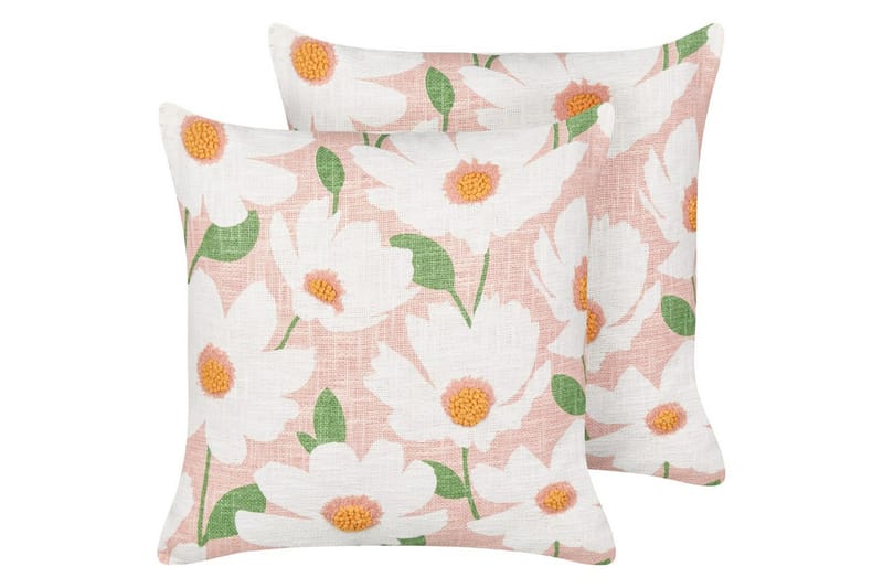 Pyntepuder Jatropha sæt á 2 Rosa/hvid/grøn/orange - Rosa/hvid/grøn/orange - Tekstiler - Pude & plaid - Udendørs puder