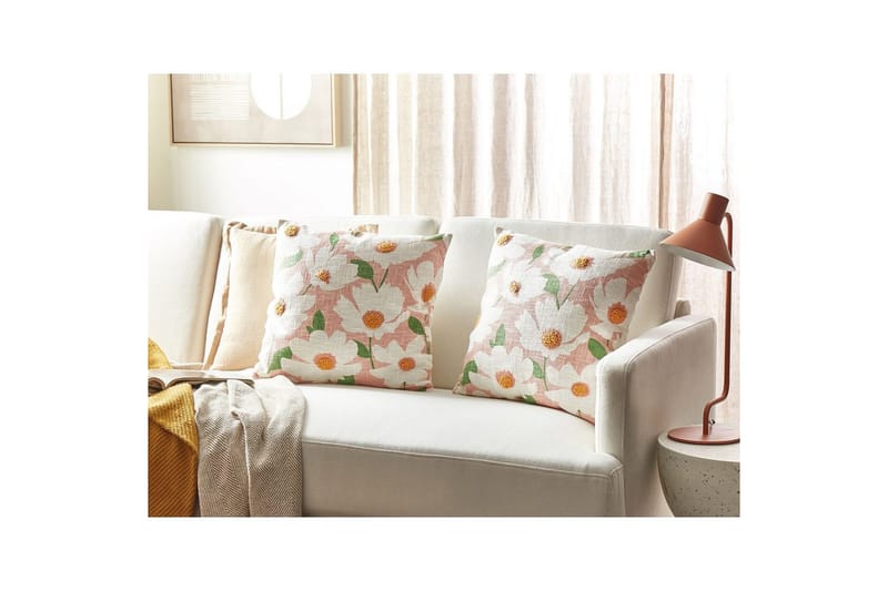 Pyntepuder Jatropha sæt á 2 Rosa/hvid/grøn/orange - Rosa/hvid/grøn/orange - Tekstiler - Pude & plaid - Udendørs puder