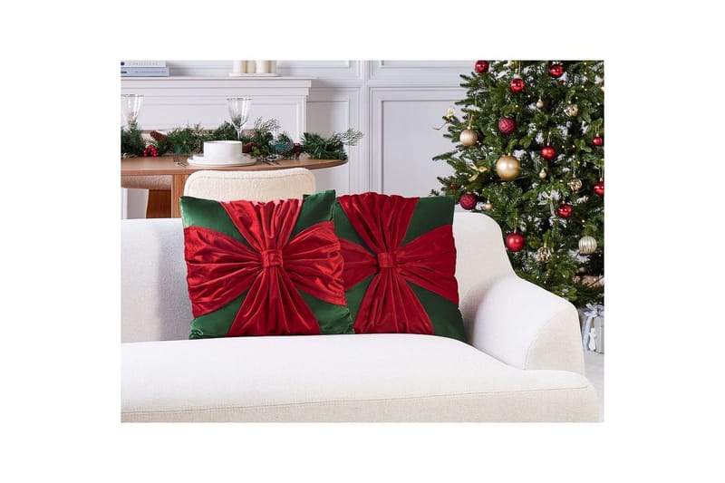 Pyntepuder Marshmallow sæt om 2 Grøn/Rød - Grøn/Rød - Tekstiler - Pude & plaid - Udendørs puder