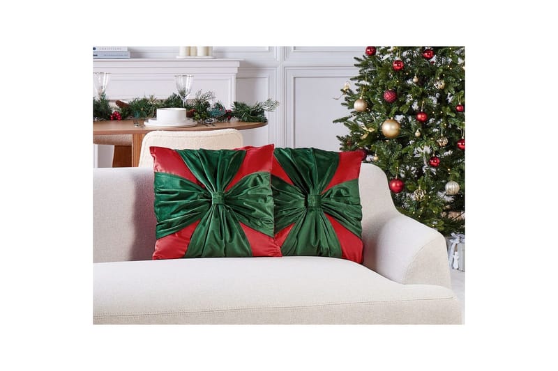 Pyntepuder Marshmallow sæt om 2 Rød/Grøn - Rød/Grøn - Tekstiler - Pude & plaid - Udendørs puder