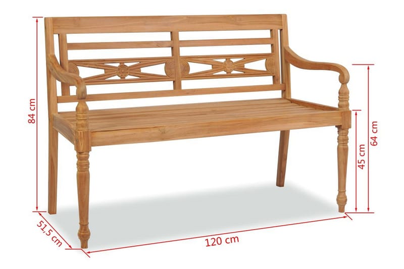Batavia-Bænk 120 Cm Teaktræ - Brun - Havemøbler - Hynder - Siddehynder