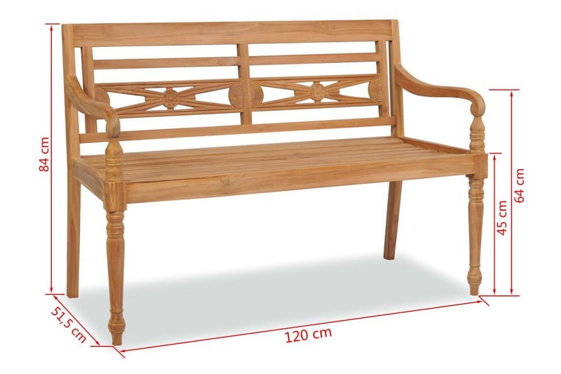 Batavia-Bænk 120 Cm Teaktræ - Brun - Siddehynder