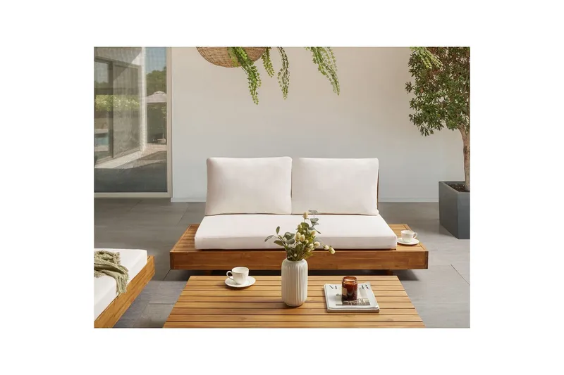 2-sitssoffa Beliani Marettimo Light wood, White - Havemøbler - Havesofaer & bænke - Havesofaer