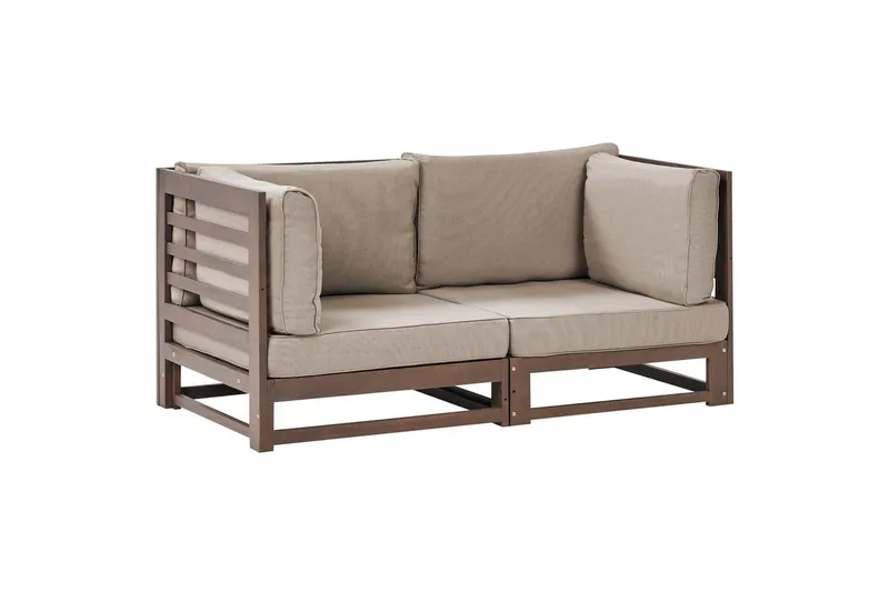 2-sitssoffa Beliani Trani Ljus trä/grått/beige Dark wood||Grey||Beige - Havemøbler - Havesofaer & bænke - Havesofaer