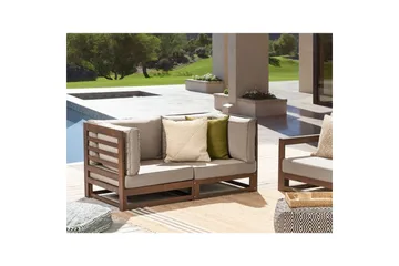 2-sitssoffa Beliani Trani Ljus trä/grått/beige Dark wood||Grey||Beige - Havemøbler - Havesofaer & bænke - Havesofaer