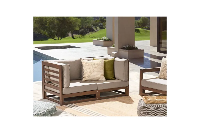 2-sitssoffa Beliani Trani Ljus trä/grått/beige Dark wood||Grey||Beige - Havemøbler - Havesofaer & bænke - Havesofaer