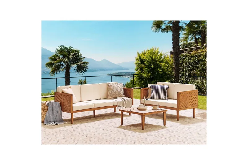 3-sitssoffa Beliani Baratti Light wood||Beige - Havemøbler - Havesofaer & bænke - Havesofaer