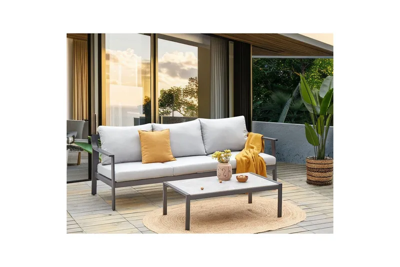 3-sitssoffa Beliani Kiato Grå/svart Light grey||Black - Havemøbler - Havesofaer & bænke - Havesofaer