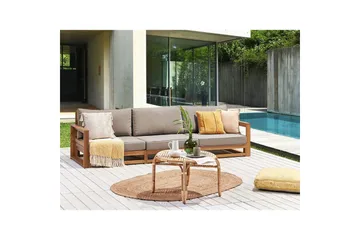 3-sitssoffa Beliani Timor Ljus trä/grått/beige, Ja Light wood||Grey||Beige - Havemøbler - Havesofaer & bænke - Havesofaer