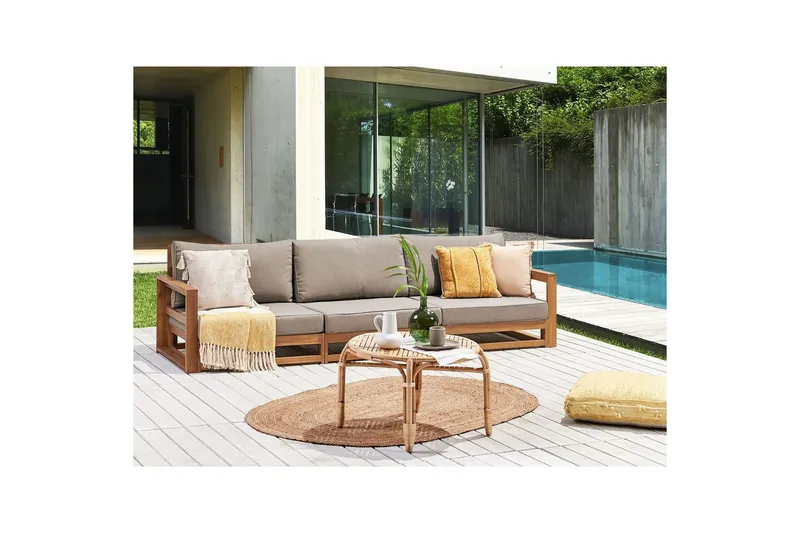 3-sitssoffa Beliani Timor Ljus trä/grått/beige, Ja Light wood||Grey||Beige - Havemøbler - Havesofaer & bænke - Havesofaer