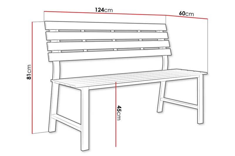 Alamin Udendørs Bænk 124 cm - Grå - Havemøbler - Havesofaer & bænke - Udendørs bænk & havebænk