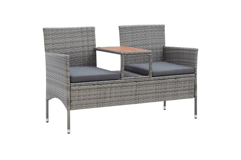 2-Personers Havebænk Med Tebord 143 cm Polyrattan Grå - Havemøbler - Havesofaer & bænke - Udendørs bænk & havebænk