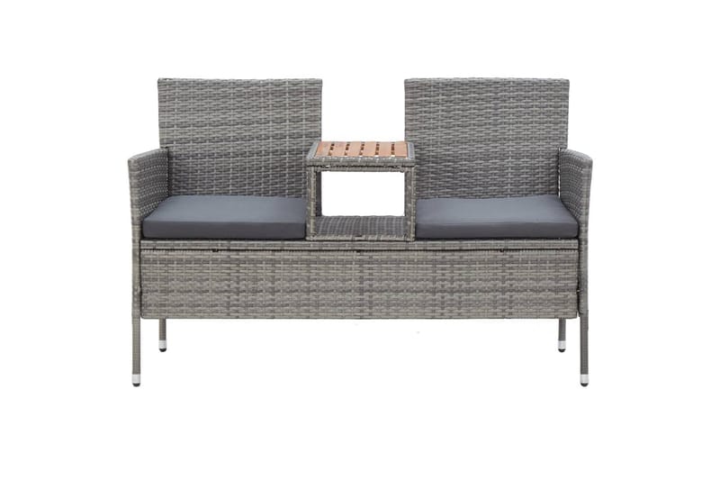 2-Personers Havebænk Med Tebord 143 cm Polyrattan Grå - Havemøbler - Havesofaer & bænke - Udendørs bænk & havebænk