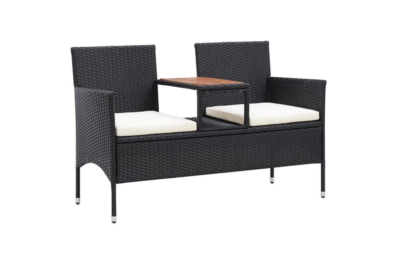 2-Personers Havebænk Med Tebord 143 cm Polyrattan Sort - Havemøbler - Havesofaer & bænke - Udendørs bænk & havebænk