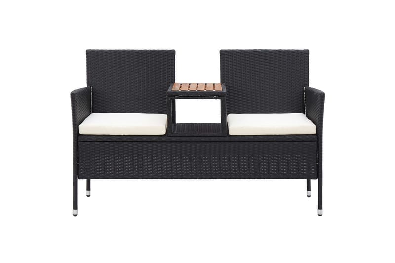 2-Personers Havebænk Med Tebord 143 cm Polyrattan Sort - Havemøbler - Havesofaer & bænke - Udendørs bænk & havebænk