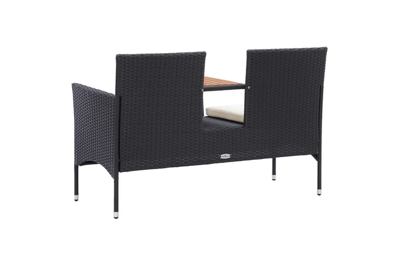 2-Personers Havebænk Med Tebord 143 cm Polyrattan Sort - Havemøbler - Havesofaer & bænke - Udendørs bænk & havebænk