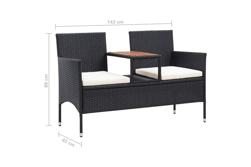 2-Personers Havebænk Med Tebord 143 cm Polyrattan Sort - Havemøbler - Havesofaer & bænke - Udendørs bænk & havebænk