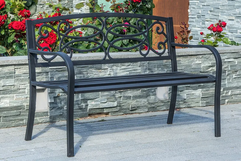 Bænk VERDE 128x59xH85cm stålfarve: Sort - Havemøbler - Havesofaer & bænke - Udendørs bænk & havebænk
