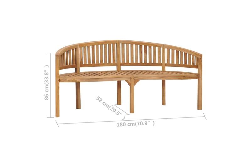 bananbænk 180 cm massivt teaktræ - Brun - Havemøbler - Havesofaer & bænke - Udendørs bænk & havebænk