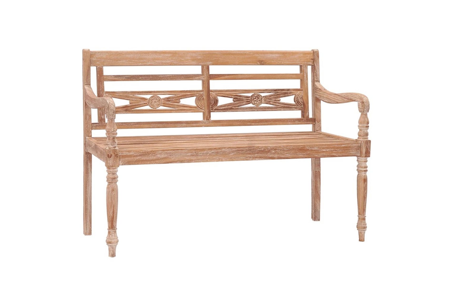 Batavia-bænk 120 cm massivt teaktræ hvidtet finish - Brun - Havemøbler - Havesofaer & bænke - Udendørs bænk & havebænk