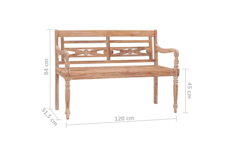 Batavia-bænk 120 cm massivt teaktræ hvidtet finish - Brun - Havemøbler - Havesofaer & bænke - Udendørs b�ænk & havebænk
