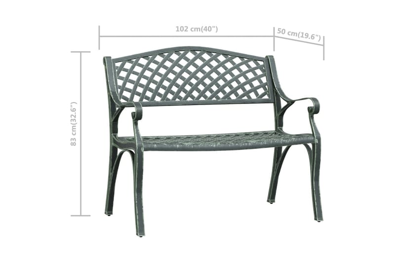 havebænk 102 cm støbt aluminium grøn - Grøn - Havemøbler - Havesofaer & bænke - Udendørs bænk & havebænk
