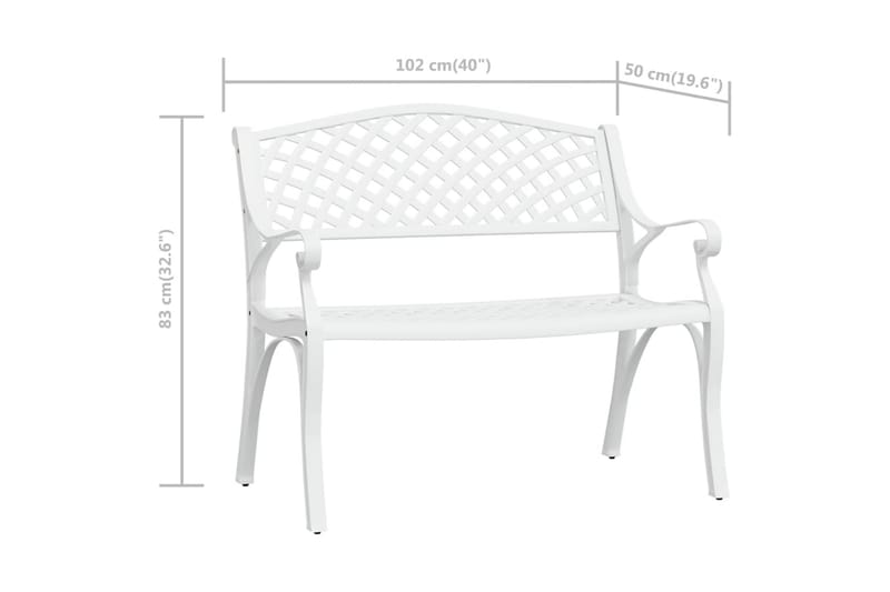 havebænk 102 cm støbt aluminium hvid - Hvid - Havemøbler - Havesofaer & bænke - Udendørs bænk & havebænk