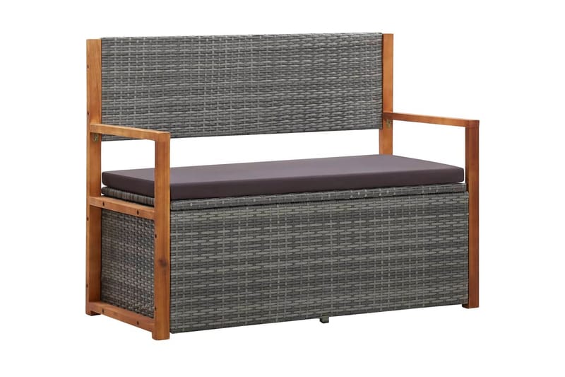 Havebænk 110 cm Polyrattan Og Massivt Akacietræ Grå - Grå - Havemøbler - Havesofaer & bænke - Udendørs bænk & havebænk