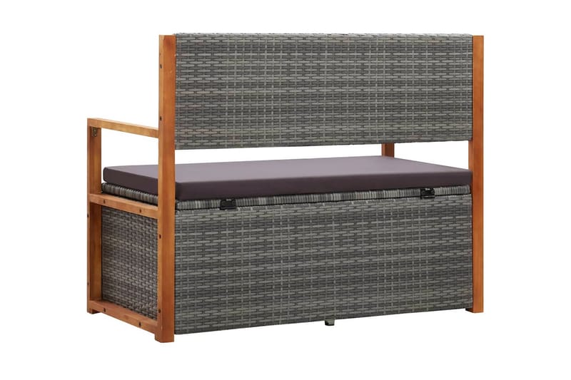 Havebænk 110 cm Polyrattan Og Massivt Akacietræ Grå - Grå - Havemøbler - Havesofaer & bænke - Udendørs bænk & havebænk