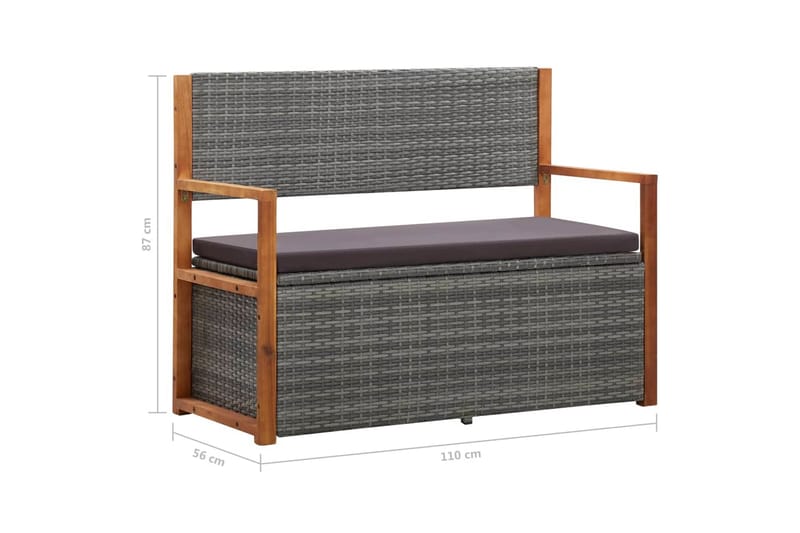 Havebænk 110 cm Polyrattan Og Massivt Akacietræ Grå - Grå - Havemøbler - Havesofaer & bænke - Udendørs bænk & havebænk