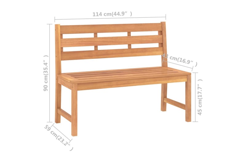 havebænk 114 cm massivt teaktræ - Brun - Havemøbler - Havesofaer & bænke - Udendørs bænk & havebænk
