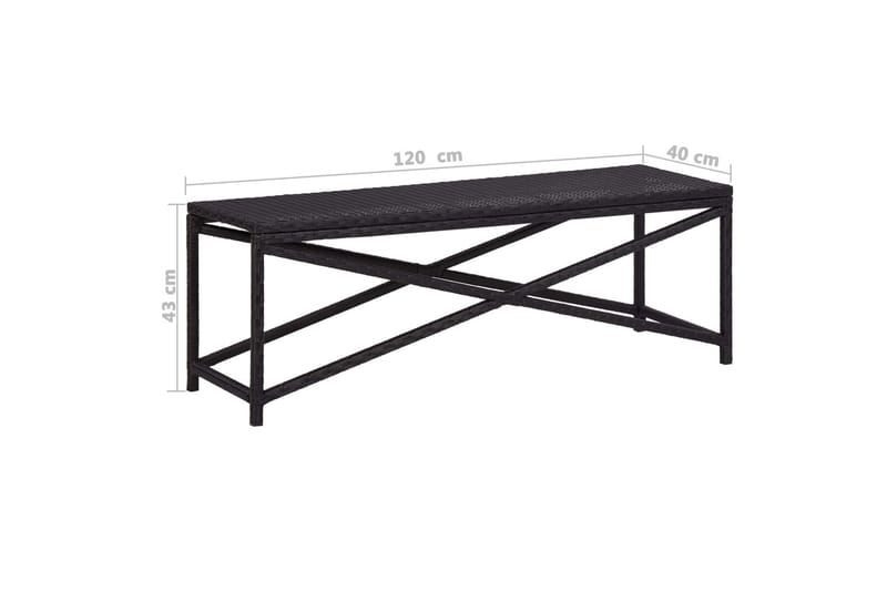 Havebænk 120 Cm Polyrattan Sort - Sort - Havemøbler - Havesofaer & bænke - Udendørs bænk & havebænk
