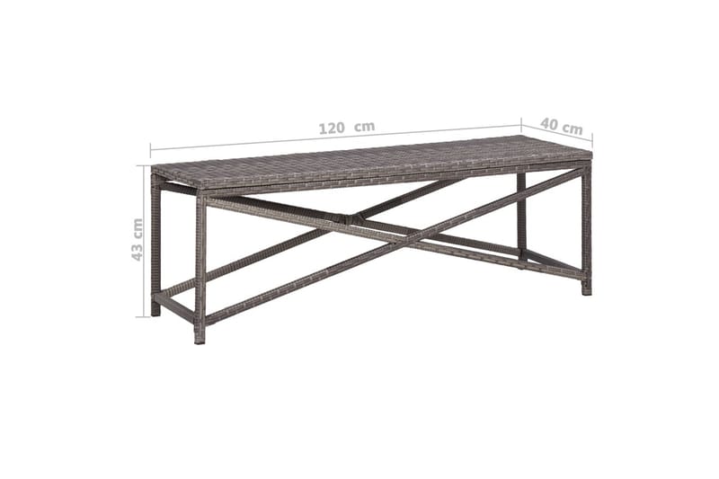 Havebænk 120 Cm Polyrattan Grå - Grå - Havemøbler - Havesofaer & bænke - Udendørs bænk & havebænk
