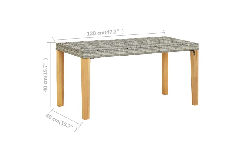 havebænk 120 cm polyrattan og massivt akacietræ grå - Sort - Havemøbler - Havesofaer & bænke - Udendørs bænk & havebænk